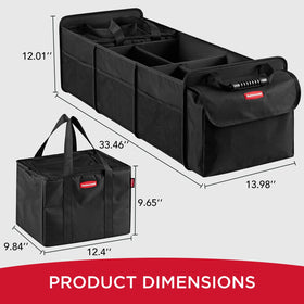 Rubbermaid in-use with grocery bags and sports gear secured in vehicle for tidy transport