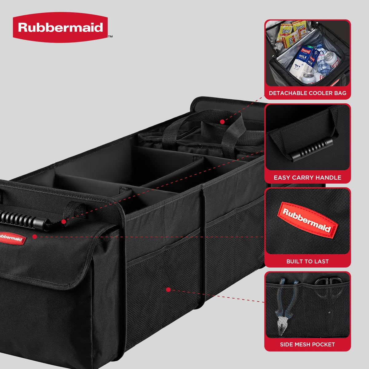 Rubbermaid removable insulated cooler bag detached for separate use and leakproof performance