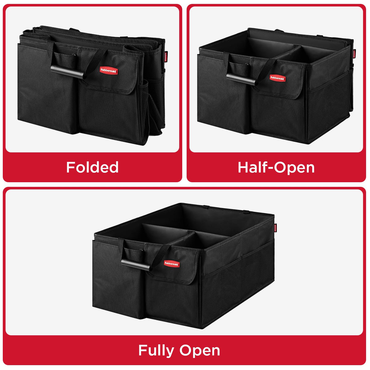Rubbermaid size comparison with measurements to show fit in car trunks