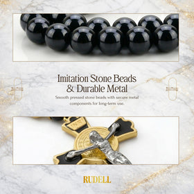 RUDELL rosary displayed in car interior to inspire peaceful driving reflection