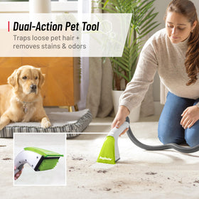 Rug Doctor side profile showing retractable handle and carpet-friendly wheels for easy transport