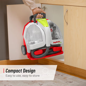 Rug Doctor demonstrated cleaning on stairs with handheld tool for targeted messes