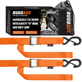 RUGOACE front view of two-pack straps showing packaging and contents benefit