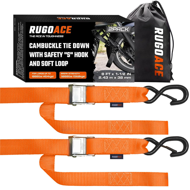 RUGOACE front view of two-pack straps showing packaging and contents benefit