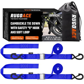 RUGOACE straps used on a trailer hauling an ATV in a lifestyle setting