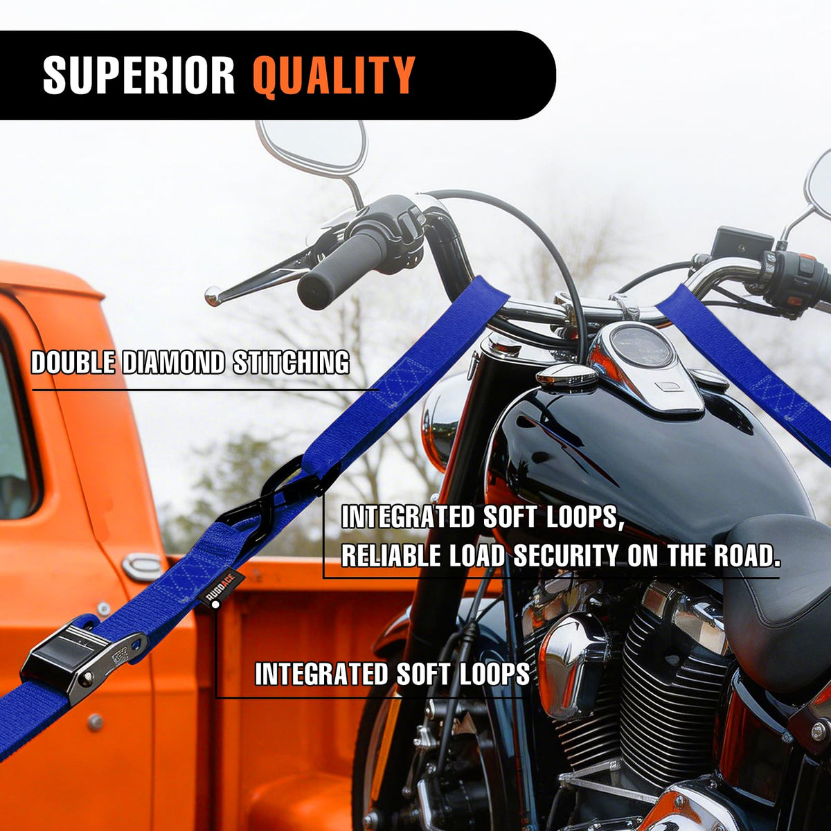 RUGOACE polyester webbing texture with reinforced stitching for durability