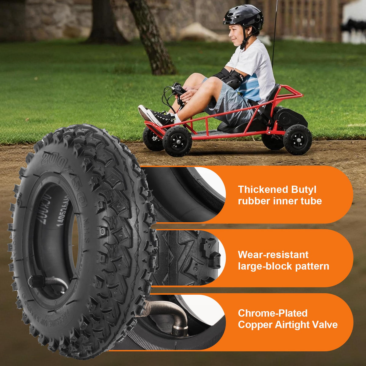 RUHUO close-up of knobby tread pattern offering improved off-road traction