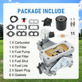 RUIANOMG full kit layout with carburetor, filters, pump and gaskets for one-stop repair
