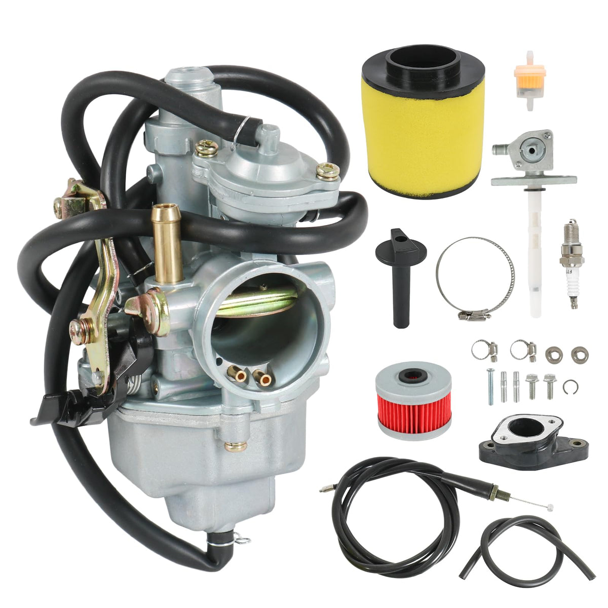 RUIANOMG carburetor front view showing mounting points and fitment benefit