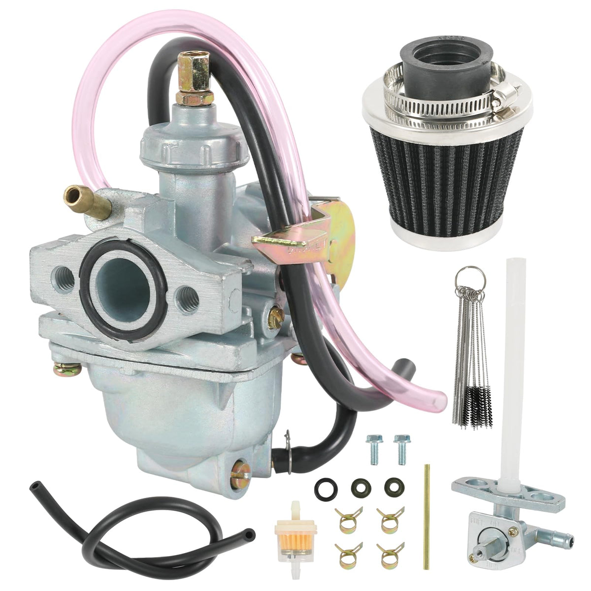 RUIANOMG carburetor front view showing mounting points and throttle linkage benefits fit accuracy