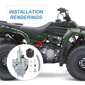 RUIANOMG carburetor mounted on Kawasaki Bayou 220 engine demonstrating compatibility