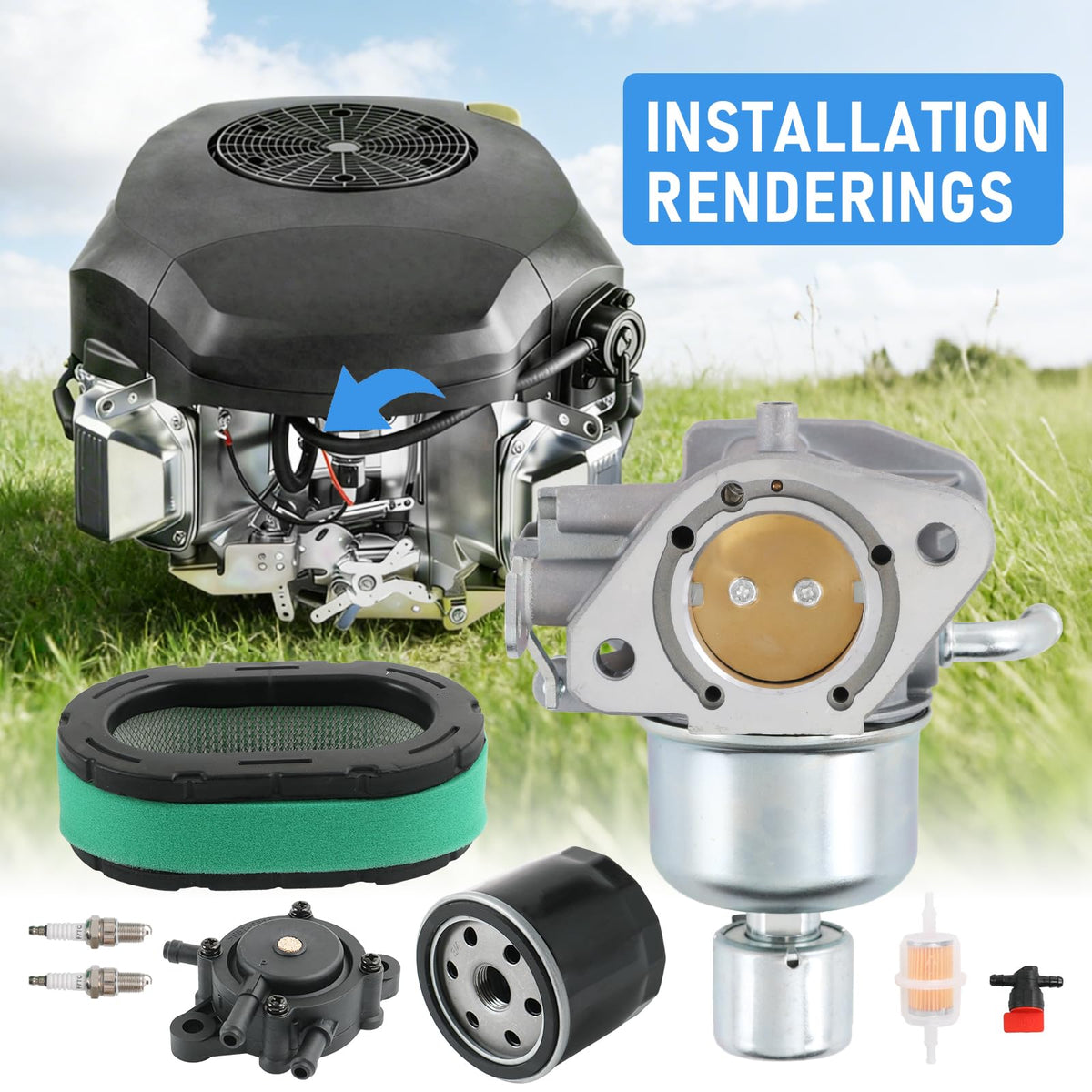 RUIANOMG complete kit laid out including fuel pump filters plugs and gaskets for convenience