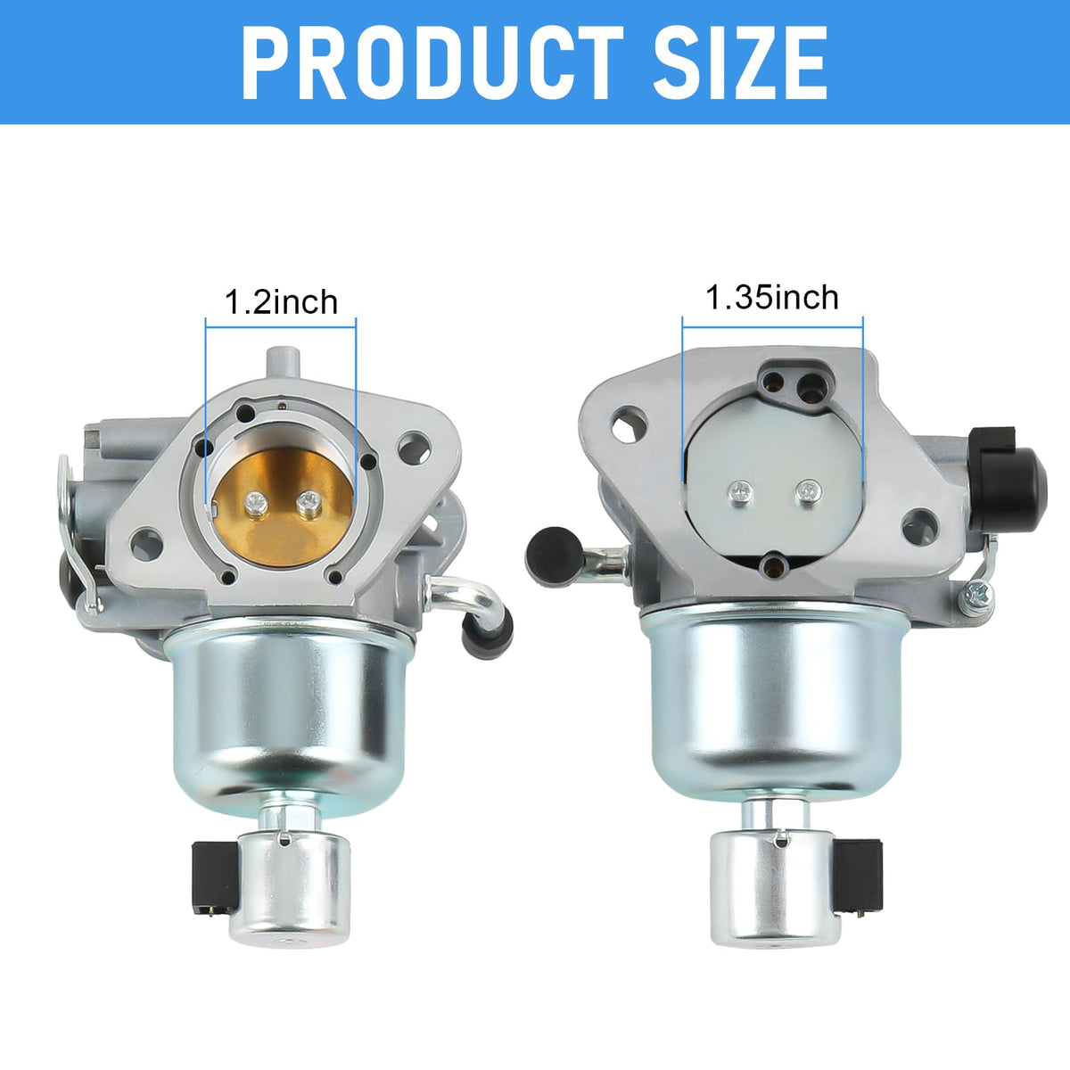 RUIANOMG carburetor next to ruler showing dimensions for correct fit verification