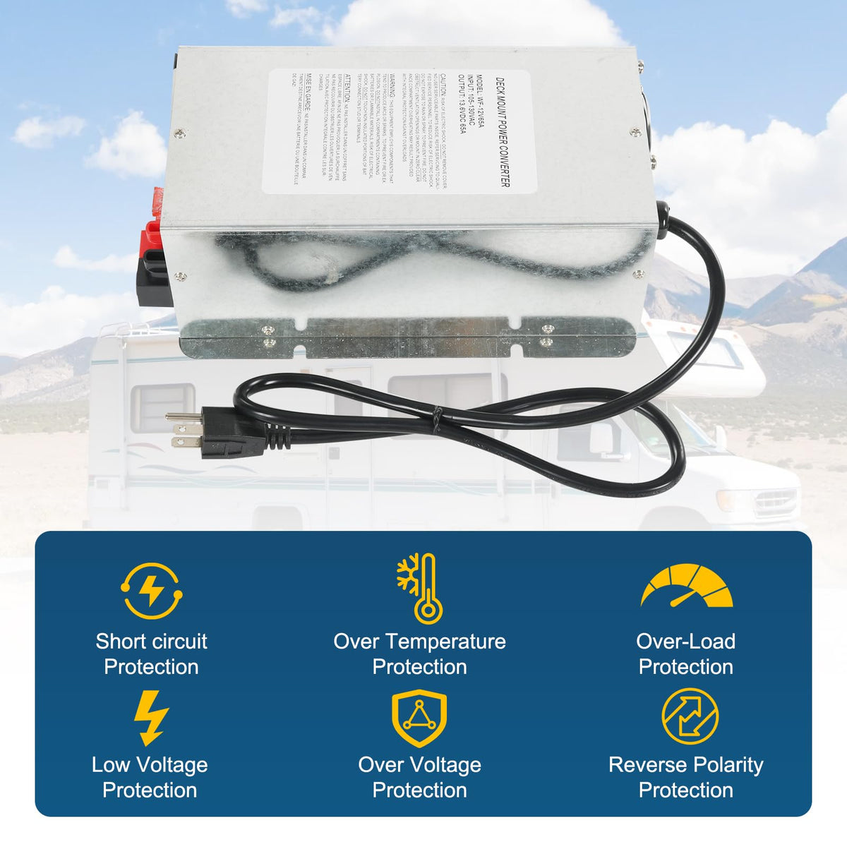 RUIANOMG WF-9865 installed inside an RV cabinet delivering steady DC power
