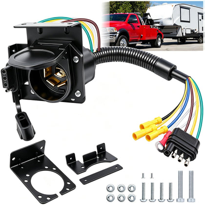Ruibapa front view 7‑way and 4‑way adapter showing dual outputs and easy hookup
