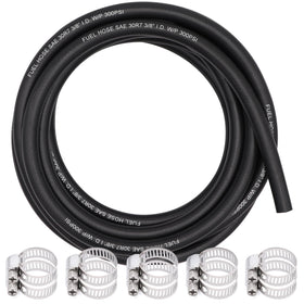 Ruikarhop front view of coiled fuel hose showing length and clamps for quick install benefit