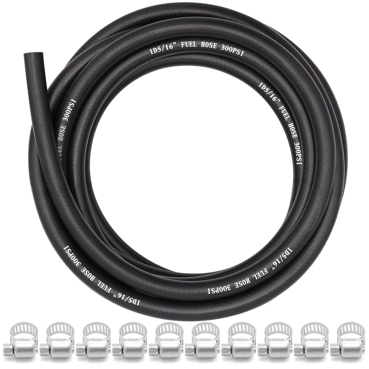 Ruikarhop front view of coiled 25ft fuel hose showing brand and length benefit