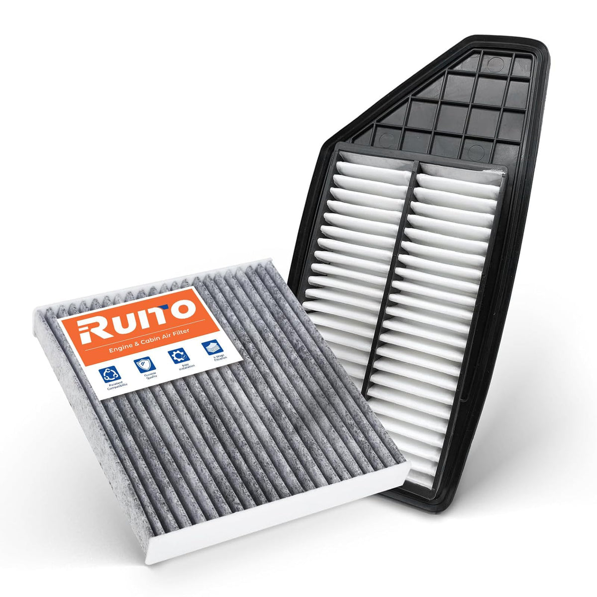 RUITO front packaging showing engine and cabin filters for quick identification and fit