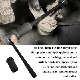 RULLINE driver in use on a truck axle demonstrating fast anchor pin bushing removal