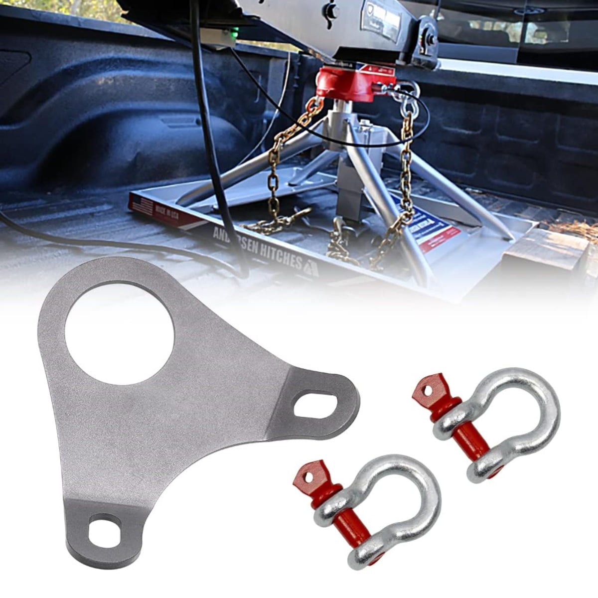 RULLINE plate installed under Ultimate Connection hitch showing correct chain routing benefit