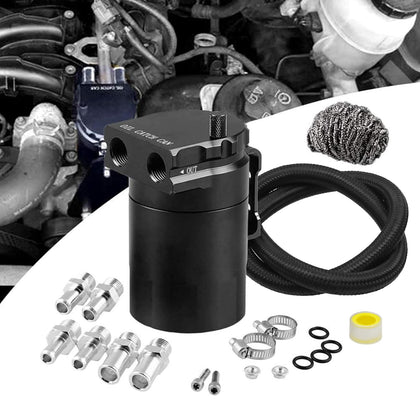 RULLINE front view of black polished catch can showing compact design and durability
