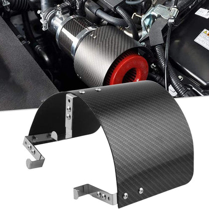RULLINE front view of heat shield showing clean fit and engine-bay styling benefit