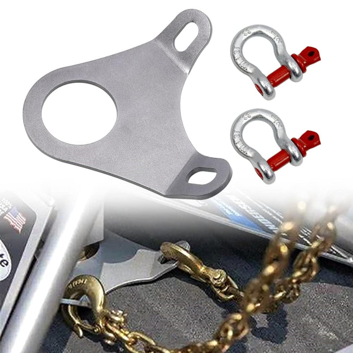 RULLINE plate front view showing solid steel construction and mounting holes for secure towing