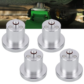 RULLINE jack pucks front view showing four aluminum adapters and benefits of secure lift