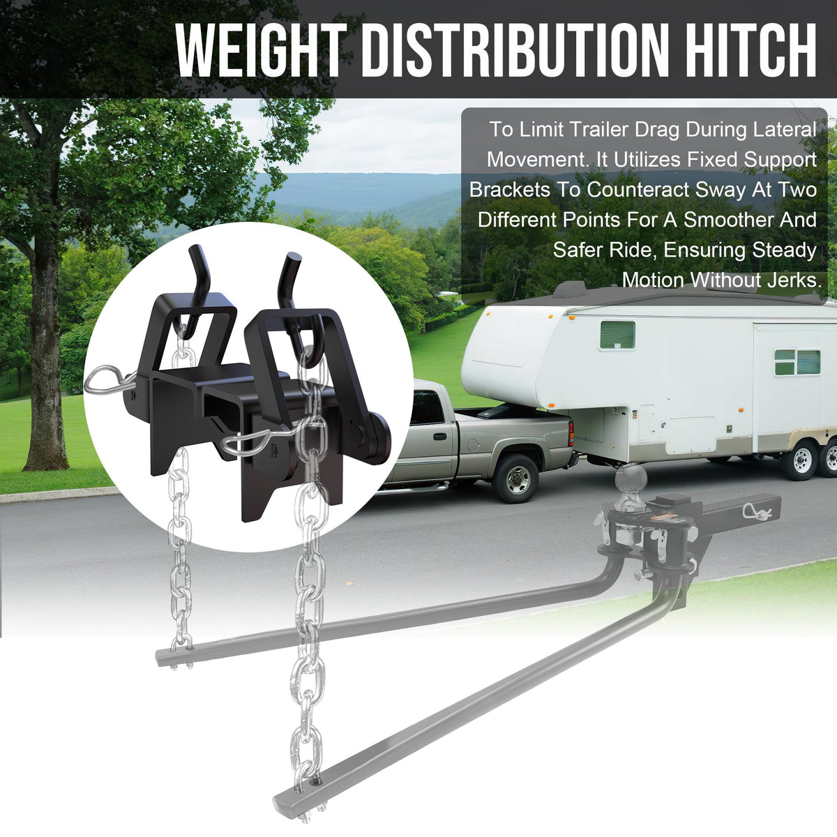 Rumngsuy hitch bracket on tow vehicle illustrating safer towing setup