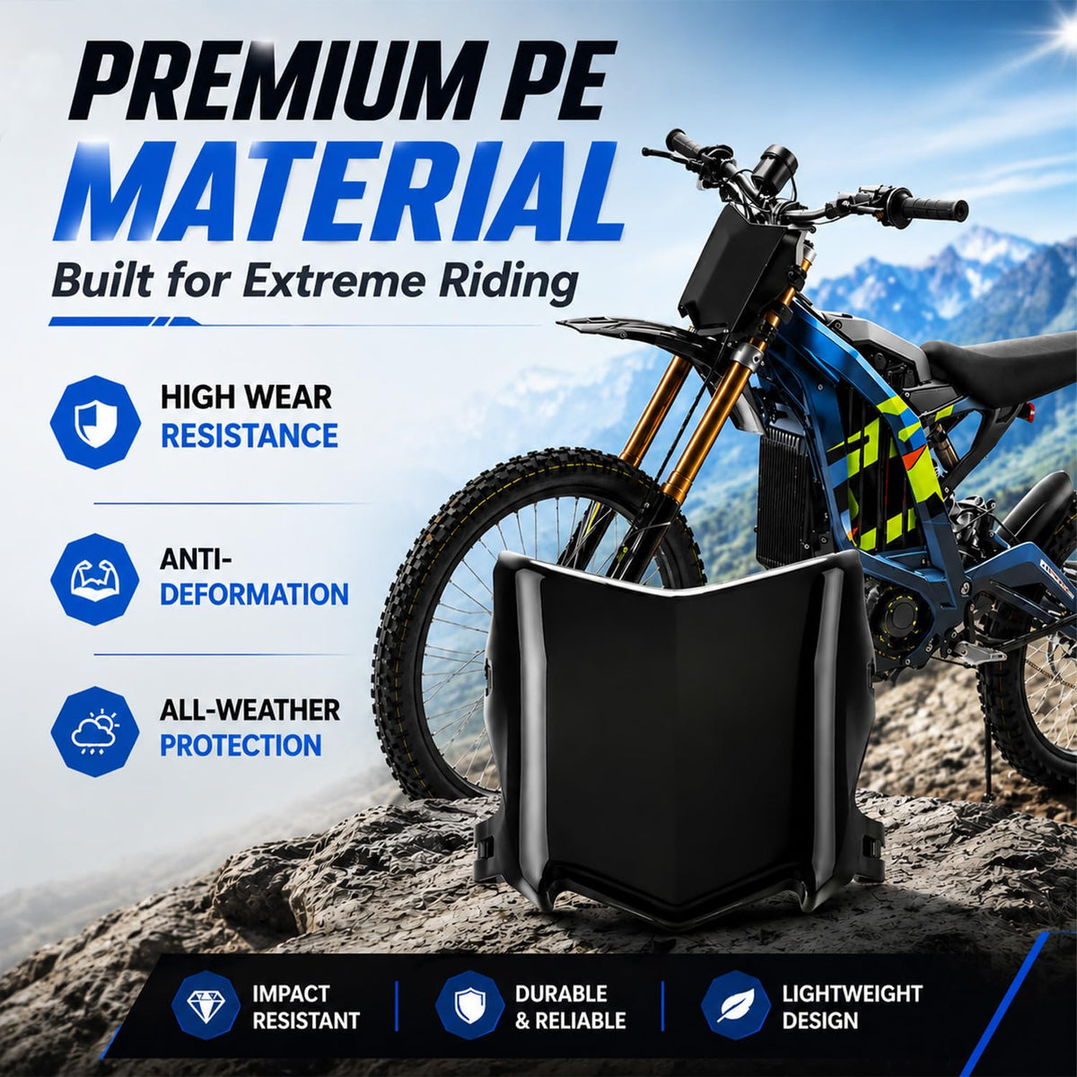 Runfarr front plate close texture highlighting durable PE material and impact resistance