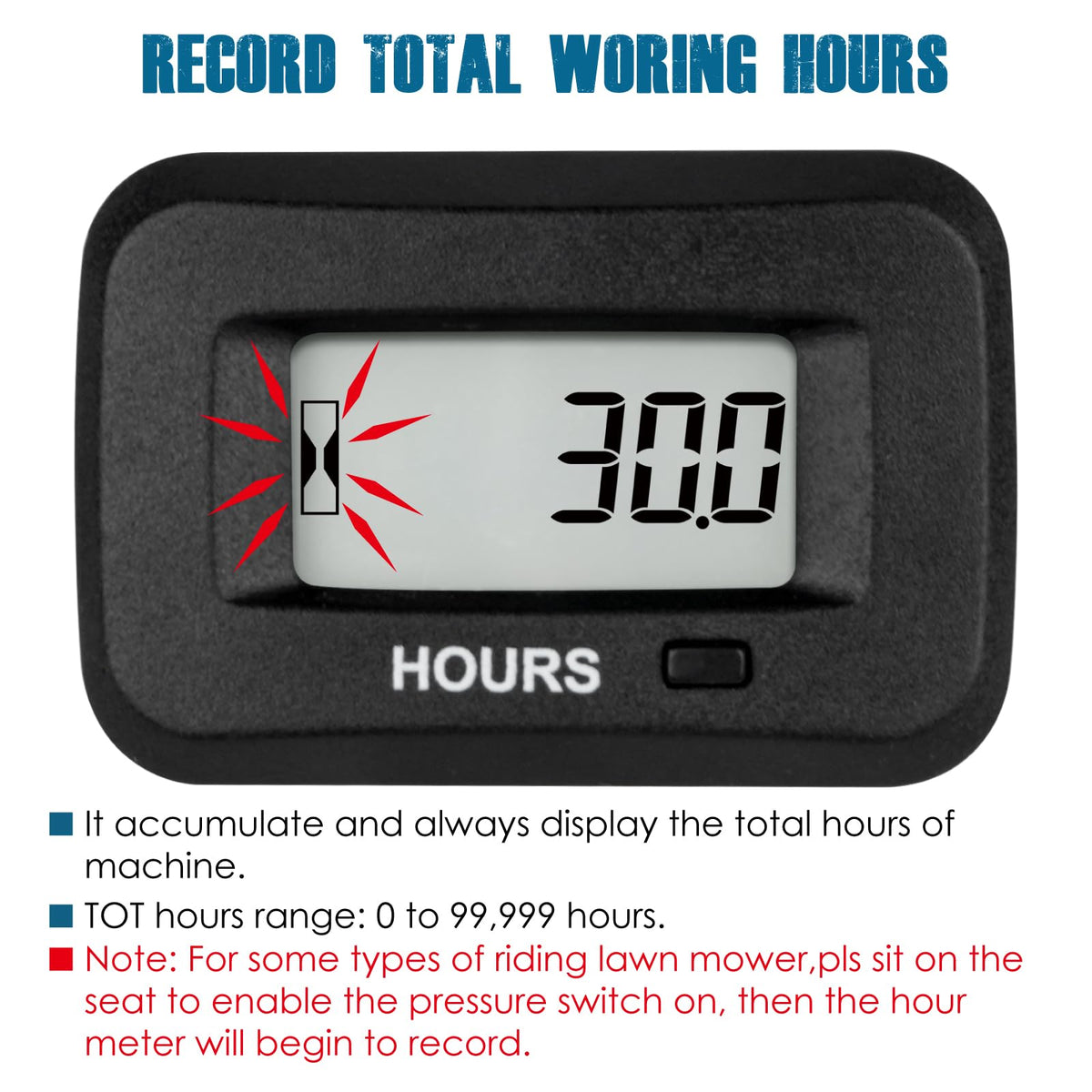 Close-up of Runleader display showing accumulated hours for easy service planning