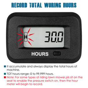 Close-up of Runleader display showing accumulated hours for easy service planning