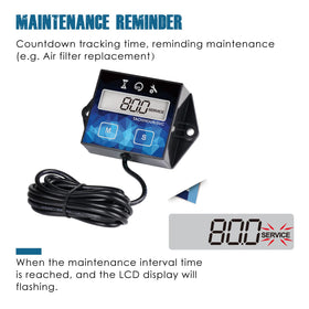 Runleader installed on a lawnmower engine showing real-time RPM and runtime tracking