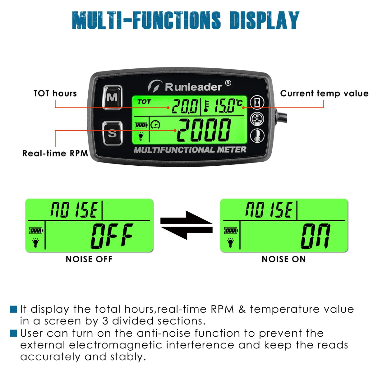 Runleader temperature probe next to engine, showing secure placement and reliable readings