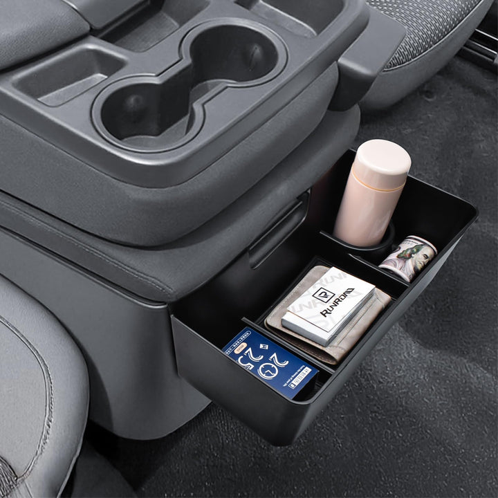 RUNROAD front view of hanging organizer showing compartments and cup holders for tidy storage
