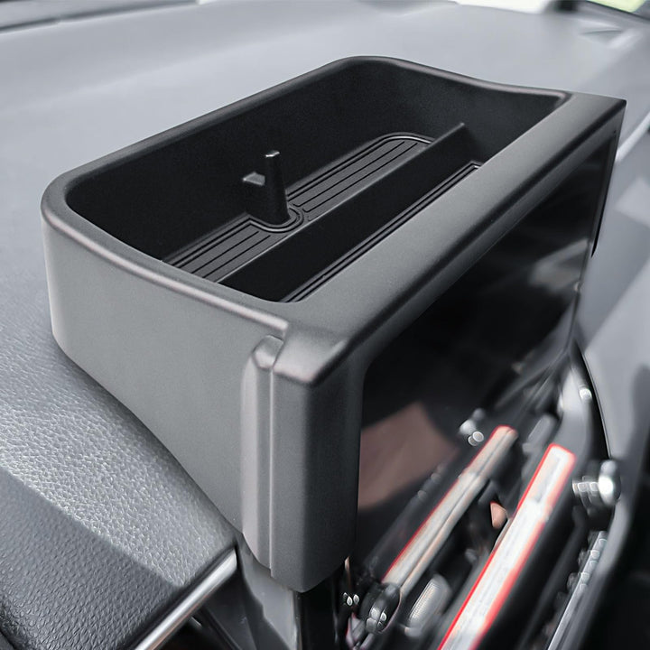 RUNROAD front view of tray showing clean fit and added storage benefit