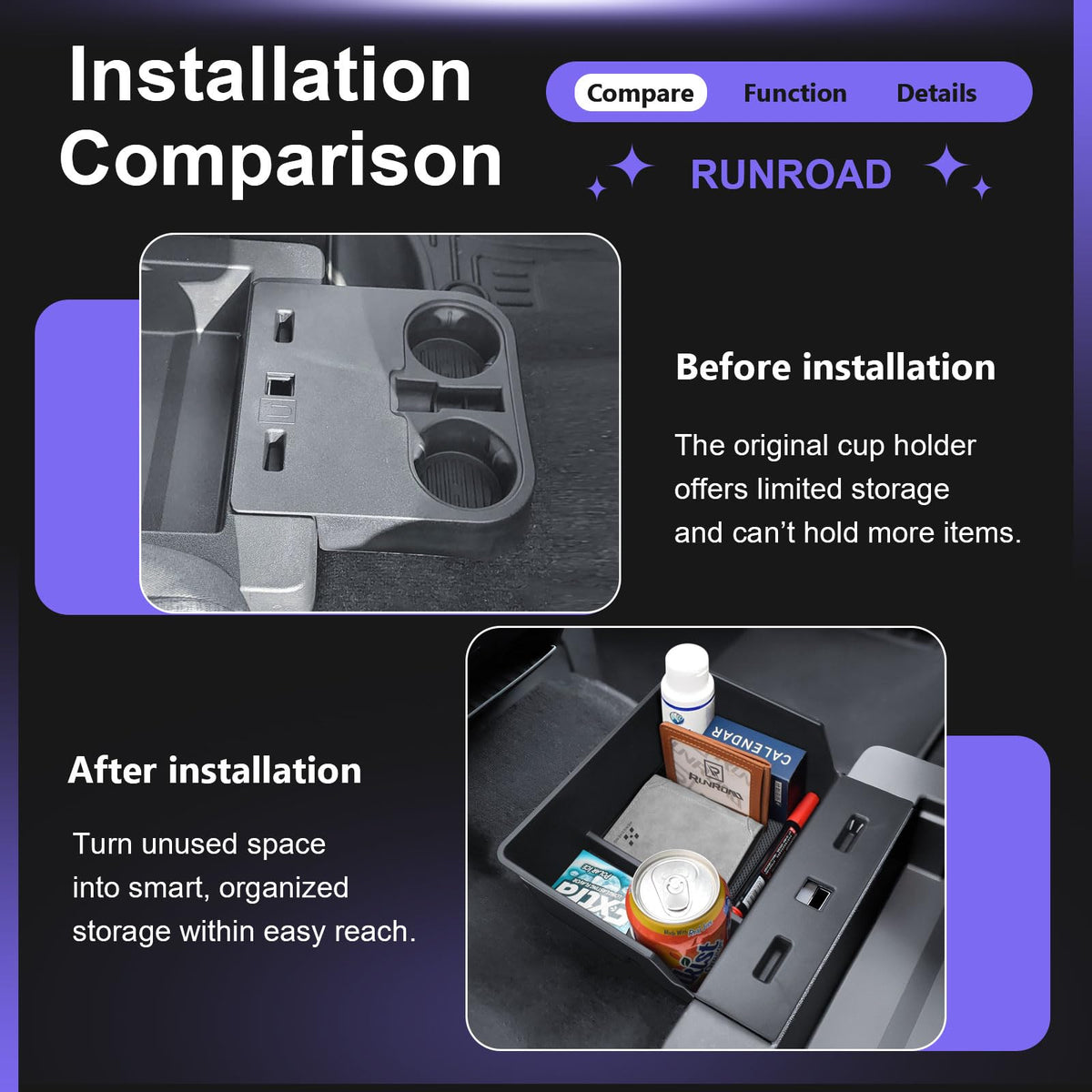 RUNROAD installed under 40/20/40 jump seat demonstrating easy fit and accessibility