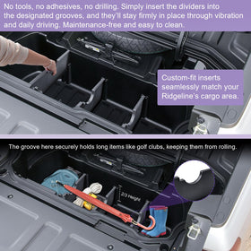 RUNROAD divider used with golf clubs keeping gear stable during travel