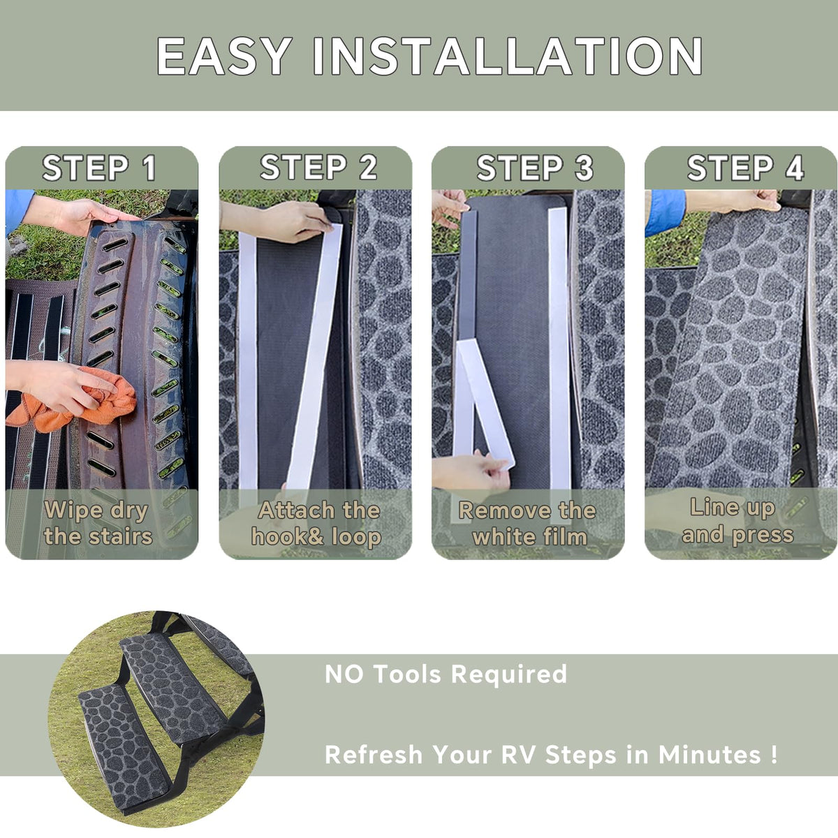 RUNROLE detached mat showing hook-and-loop fastener for easy install