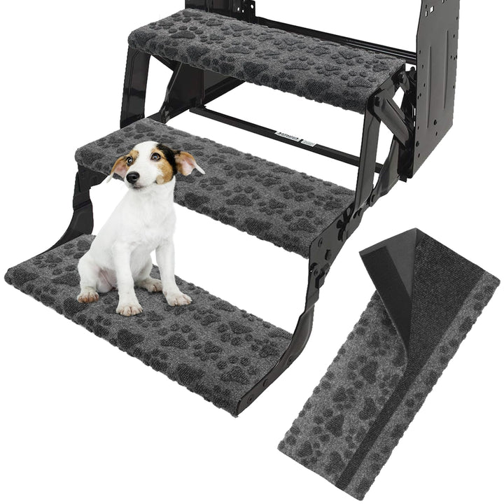 RUNROLE front view of wrap-around RV step cover shows secure fit and improved safety