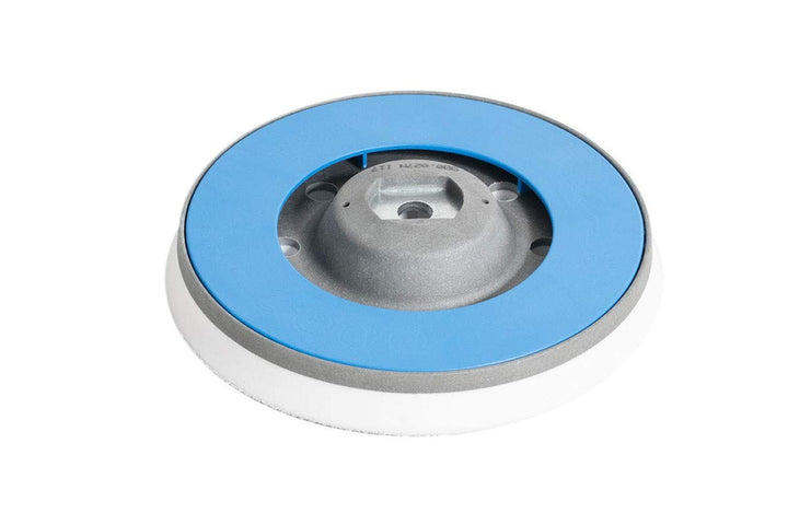 RUPES backing plate front view showing hook-and-loop surface and secure fit benefit