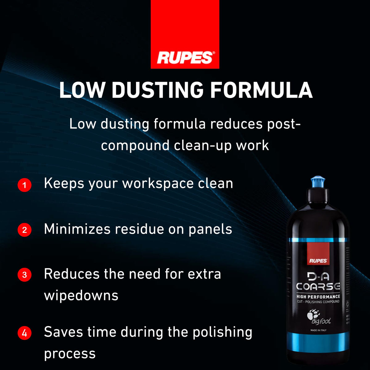 RUPES coarse foam pad setup on a dual-action polisher demonstrating compatibility and control