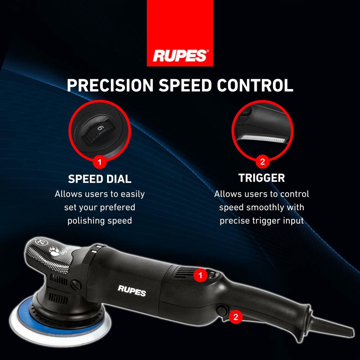 RUPES polisher correcting a scratch illustrating faster defect removal benefit