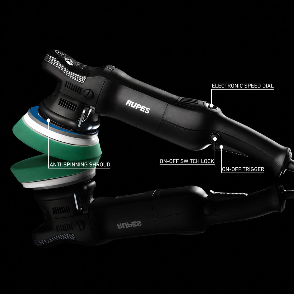 RUPES LHR 15ES speed dial detail illustrating variable control for precise polishing