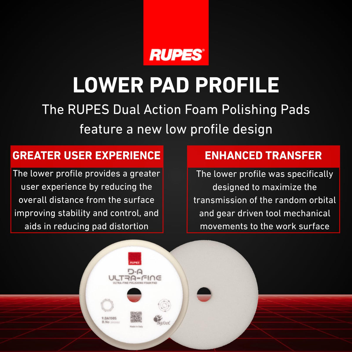 RUPES pad edge detail showing durable construction and long-lasting shape retention
