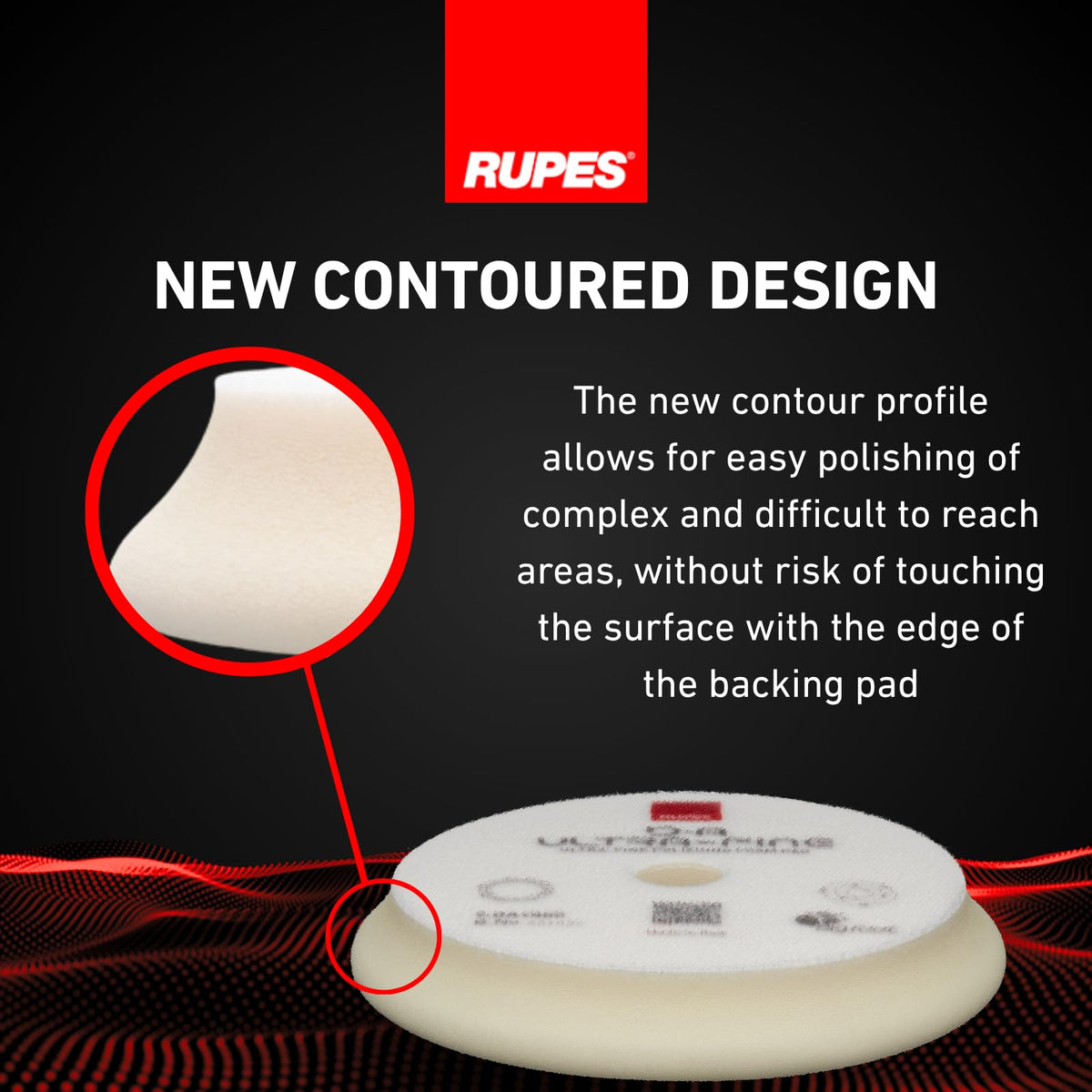 RUPES pad in use on car door curve showing smooth finishing and reduced swirls