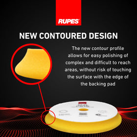 RUPES pad mounted on 5" backing plate in use demonstrating secure fit and balanced DA action