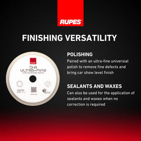 RUPES pads beside polish and towel showing ready-to-use finishing kit advantage