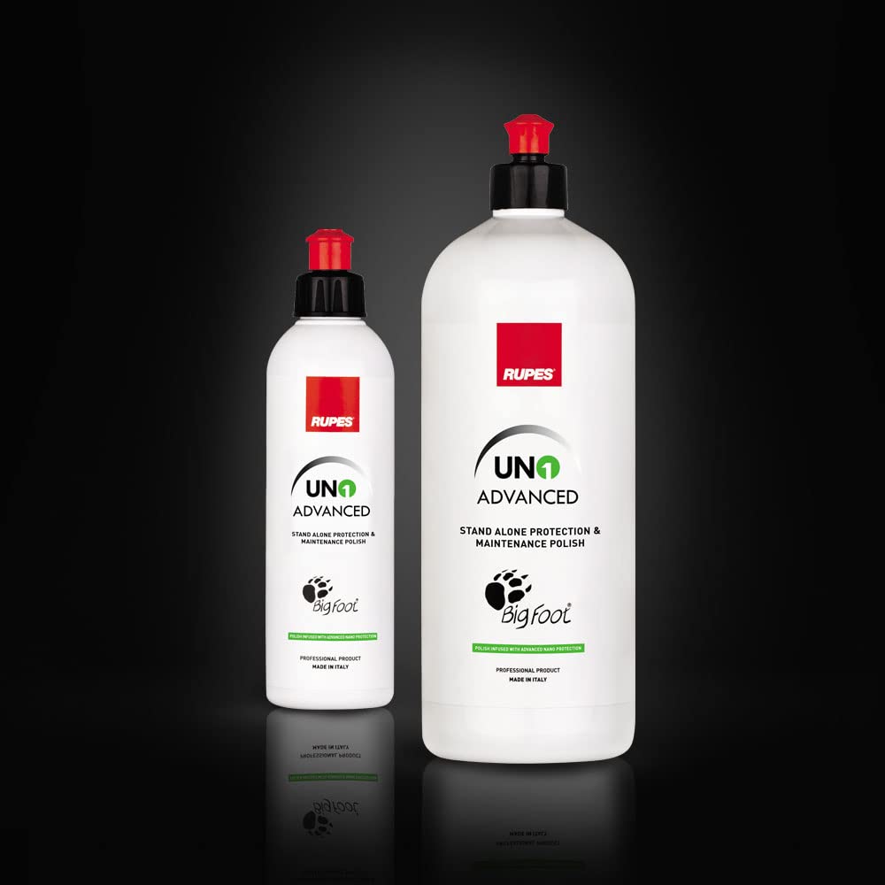 RUPES polish applied on car door with polisher, showing improved gloss and faster maintenance