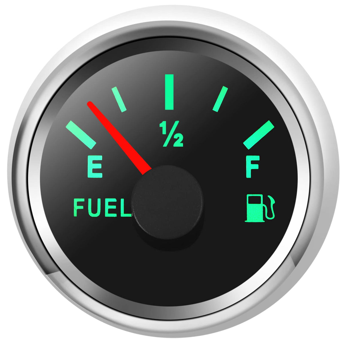RUPSE front view of 2-inch fuel gauge showing clear dial and backlight options